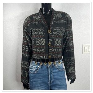 Ikat Woven Cropped Chinese Coin Accent  1980’s Jacket Sz M 100% Cotton Vintage